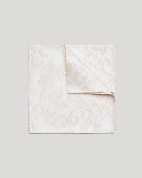 Natural Two-Tone Floral Jacquard Silk Pocket Square
